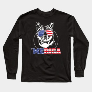 Proud Shiba Inu American Flag Merica Long Sleeve T-Shirt